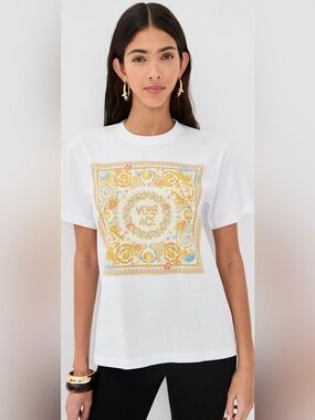 Versace Underwater Short-Sleeve Tee with Gold and Pastel Print